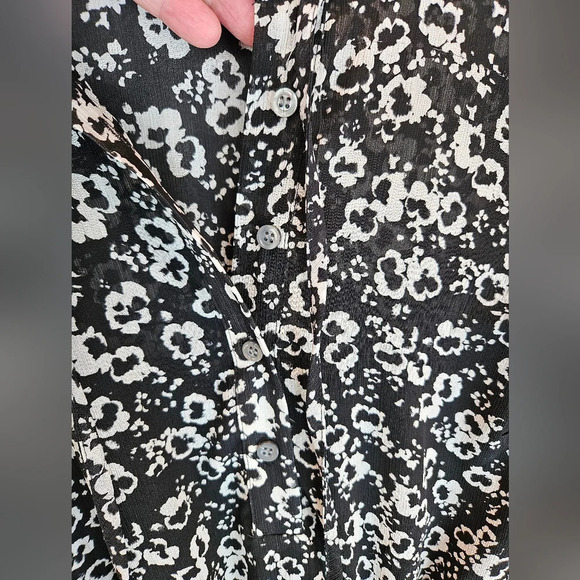 J. Crew Mercantile Dress Sz S Black & White Floral Ruffle Wrist Adjustable - Picture 6 of 13